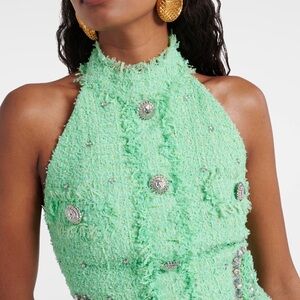 Balmain Embellished Tweed Minidress in Green